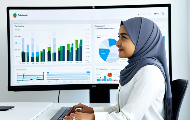 AI-Powered Marketing Analysis**
A professional Malay marketing manager in a modern office setting, analyzing data dashboards on a large screen. The dashboard showcases customer trends and insights generated by AI. She is wearing a modest hijab and professional attire, fully clothed. The office environment is bright and clean, with modern furniture. Include elements that suggest data analysis and marketing strategy. Safe for work, appropriate content, perfect anatomy, natural proportions, professional, modest, family-friendly.
**