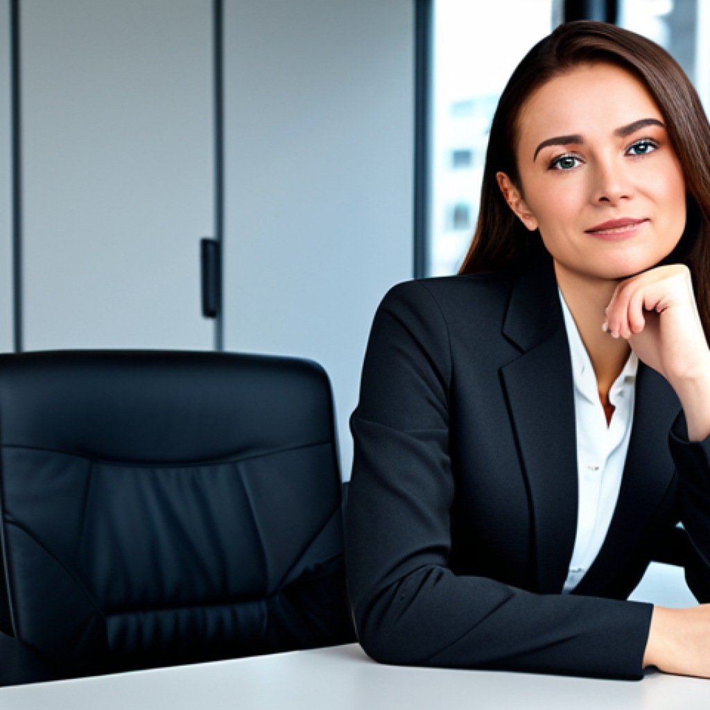 B2B 세일즈 퍼널 최적화 전략 - A professional businesswoman in a modest business suit, sitting at a desk in a modern office, fully ...