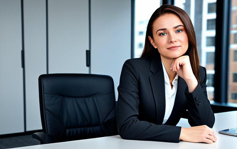 B2B 세일즈 퍼널 최적화 전략 - A professional businesswoman in a modest business suit, sitting at a desk in a modern office, fully ...