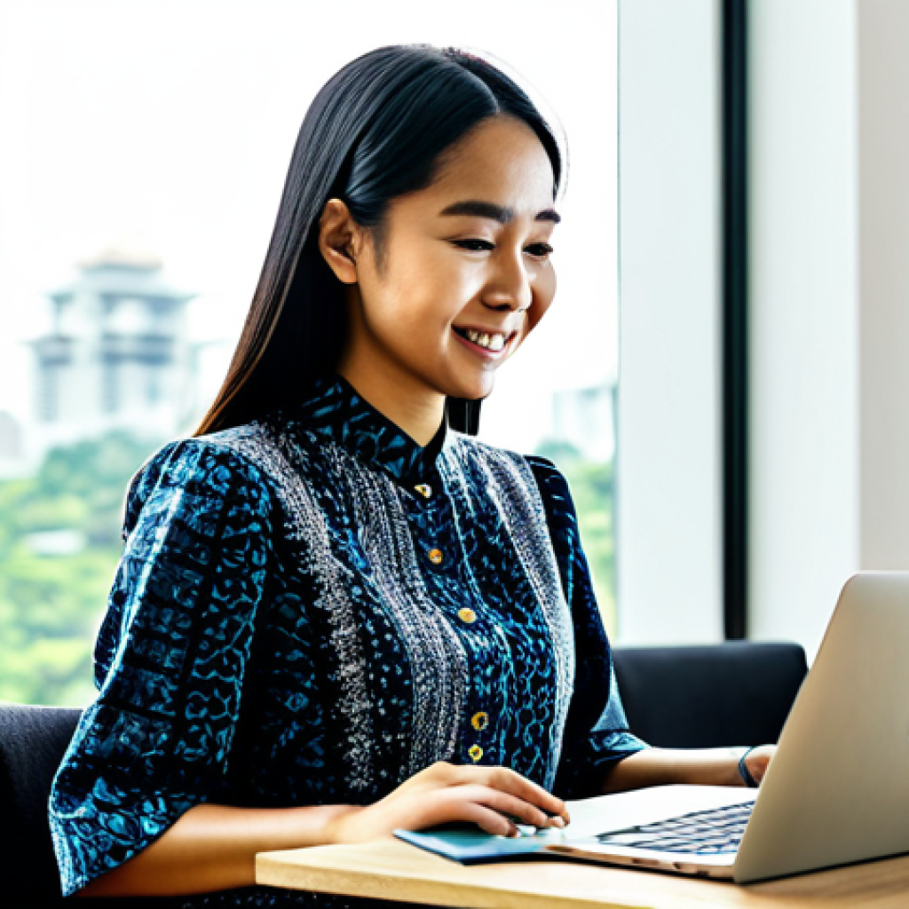 세일즈 퍼널에서의 디지털 전환 전략 - Modern Malaysian Coworking Space**
"A professional young Malaysian businesswoman in a modest batik-...