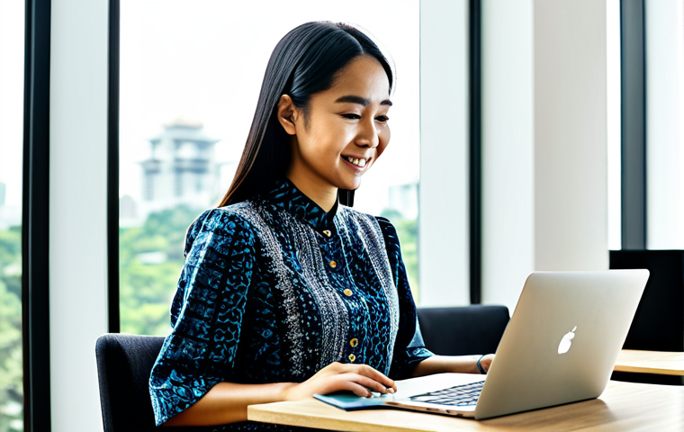 세일즈 퍼널에서의 디지털 전환 전략 - Modern Malaysian Coworking Space**
"A professional young Malaysian businesswoman in a modest batik-...