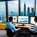 Home 21 세일즈 퍼널에서의 경쟁사 벤치마킹 방법 - A vibrant Malaysian digital marketing office scene showing a diverse team analyzing customer behavio...